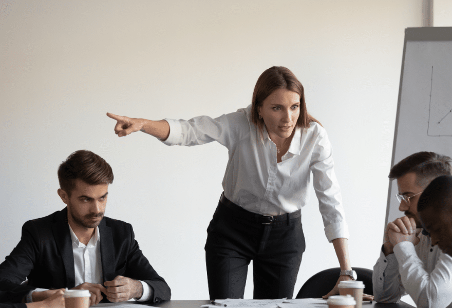 Angry-caucasian-female-boss-firing-sad-stressed-african-male-worker